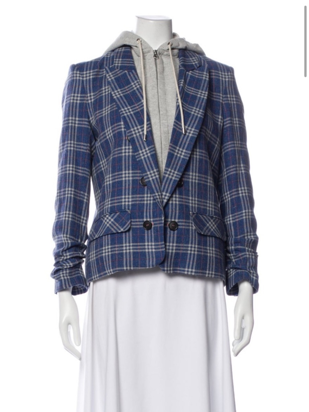 Veronica Beard Blue Plaid Double-Breasted Women's Blazer Jacket